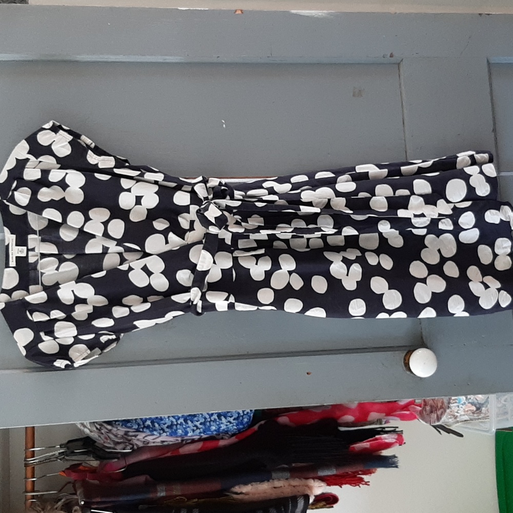 Women's Navy Blue and White polka dot Banana Republic Wrap Dress